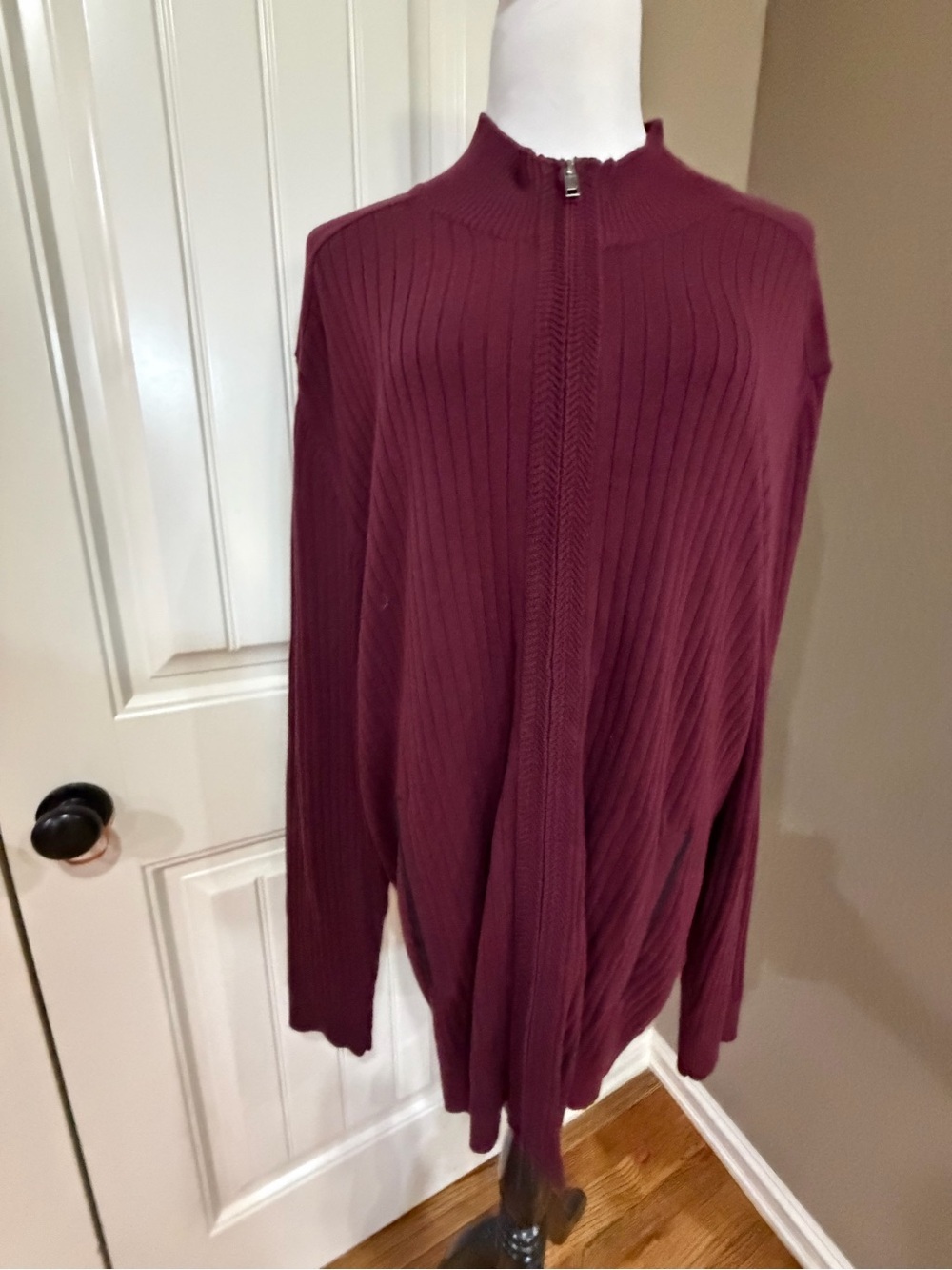 Men’s Alfani Ribbed Zip-Front Sweater Cardigan - Burgundy size XXXL